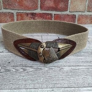 Vintage Omega Brass Arrow Buckle Belt With Stretchy Band Size M